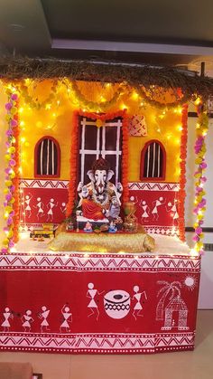 a decorated shrine with lights and decorations