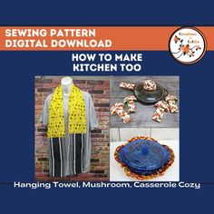 sewing pattern digital download how to make kitchen too hanging towel, mushroom casserole cozy