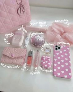 Pink Purse Essentials, Pink Bookbag Aesthetic, Pink School Bag, Purse Must Haves