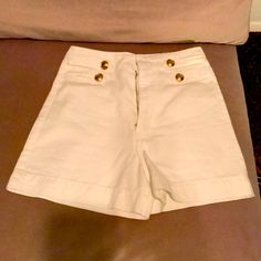 Nwot White Denim Shorts From Zara. Spotless, Never Worn, Super Flattering And High Waisted. Gold Hardware On The Front. White High Waist Fitted Jean Shorts, Fitted High Waist White Jean Shorts, White Cotton Vintage Jean Shorts, Vintage White Cotton Jean Shorts, Vintage White Jean Shorts For Spring, Vintage High Waist White Shorts, Vintage White Bottoms For Summer, Vintage White Summer Bottoms, Cream High-rise Denim Bottoms