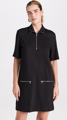 Rosetta Getty Zip Up Shift Dress | Shopbop Black Turtleneck Dress, Fashion Calendar, Yoke Dress, Rosetta Getty, Shift Dress Black, Turtle Neck Dress, Mini Shift Dress, Fitted Dress, Stand Collar