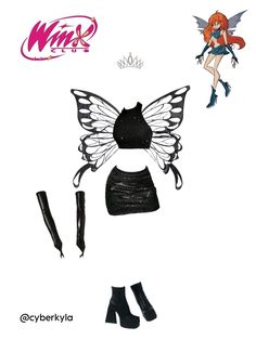 an image of a doll with wings on it's head and shoes in the shape of a butterfly