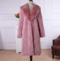 Elegant Pink Fur Coat For Fall, Pink Fitted Long Sleeve Fur Coat, Fitted Pink Fur Coat With Long Sleeves, Fitted Pink Fur Coat For Fall, Pink Long Fur Coat For Fall, Pink Single Breasted Winter Outerwear, Pink Single-breasted Winter Outerwear, Fur Winter Coat, Winter Rabbit