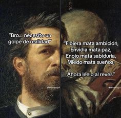 two paintings with words written in spanish and english on the same image, one has a man holding a violin