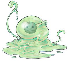 an illustration of a green ball floating in the water with its arms out and eyes closed