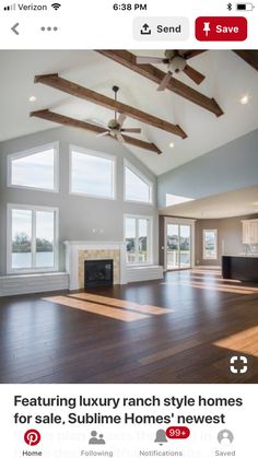 an empty living room with wood floors and large windows in the ceiling is featured on instagram