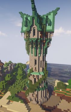 a very tall tower with lots of trees on it