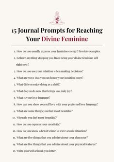 Divine Feminine Journaling, New Me Journal Prompts, Femininity Journal Prompts, Journal Prompts For Divorce, Divine Feminine Journal Prompts, Feminine Energy Journal Prompts, Feminine Journaling, Feminine Journal Prompts, Spiritual Journal Ideas