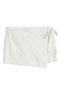 Show off your stems in this clean-white skort designed with a wrapped-and-tied front. 13" length; 2 1/2" inseam; 24" leg opening (size 2) 100% cotton Dry clean or machine wash, tumble dry Imported Chic Cotton Skort With Built-in Shorts, Summer Skort With Frayed Hem, Summer Cutoff Cotton Skort, Spring Cutoff Skort With Built-in Shorts, Cotton Cutoff Skort With Frayed Hem, Cutoff Cotton Skort With Frayed Hem, Cotton Skort With Frayed Hem, Summer Cotton Skort With Built-in Shorts, Spring Cotton Skort In Short Length