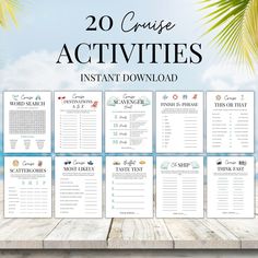 20 cruise activities instant printables for kids and adults to use on the beach