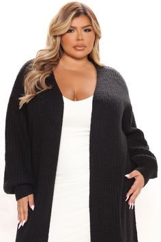 Available In Black, Brown, And Heather Grey. Long Cardigan Open Front Knit Duster 70% Acrylic 30% Nylon Imported | Couch Cuddles Long Cardigan in Black size 1X by Fashion Nova Black Knit Outerwear For Loungewear, Black Cozy Sweater For Cold Weather, Black Sweater For Cold Weather, Cozy Fit Black Sweater For Cold Weather, Black Winter Sweater For Loungewear, Cozy Fit Black Loungewear Outerwear, Cozy Fit Black Outerwear For Loungewear, Cozy Black Cardigan For Winter, Cozy Black Winter Cardigan