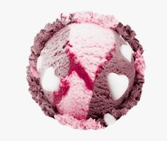 an ice cream ball with pink and purple swirls in it's center on a white background