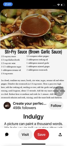 the recipe for stir fry sauce is shown in this screenshoto screen shot,