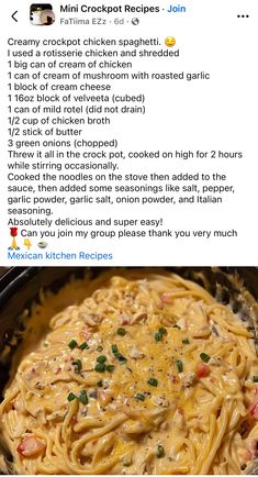 an image of some food in a crockpot on the internet and another photo of what appears to be chicken alfredo