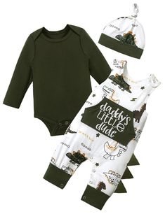 PRICES MAY VARY. 🎁【BEST MATERIAL】Baby boy clothes is made of high-quality cotton fabric, breathable, comfortable,we put the health of our baby at first,it will no irritable to our baby's skin. 🎁【UNIQUE DESIGN】Baby boy outfits, solid color long sleeve romper matched with colourful cartoon dinosaur overalls and interesting looking hat. The dinosaur design on the trouser legs is also funny, make your little boy look very cute, will be get lots of compliments. 🎁【CLASSICAL FEATURE】Snap closure is Overalls Boy, Dinosaur Clothes, Overalls Baby Boy, Newborn Baby Boy Clothes, Baby Boy Fall Outfits, Boy Overalls, Baby Boy Overalls, Outfits Long Sleeve, Dinosaur Outfit