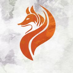 an orange fox logo is shown on a white background with watercolor stains and grunges