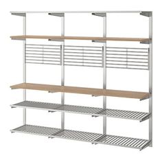 a metal and wood shelving unit with four shelves