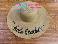 Hola Beaches Embroidered floppy Beach Hat, Personalized Straw Hat, Sun hat, Floppy hat, Beach Hat, Straw Beach Hat, Straw floppy hat, Cruise #StrawBeachHat #VacationHat #BridesGift #SunHat #BeachHat #PersonalizedHat #BridalPartyGift #StrawFloppyHat #FloppyHat #BridesmaidGift Casual Holiday Hat With Curved Brim, Casual Curved Brim Hats For Holiday, Casual Curved Brim Holiday Hat, Casual Curved Brim Hat For Holidays, Summer Beach Sun Hat With Embroidery, Summer Embroidered Sun Hat For Beach, Embroidered Summer Sun Hat For Vacation, Vacation Cap Straw Hat For Beach Season, Embroidered Sun Hat For Summer Vacation