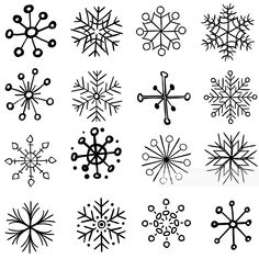 a collection of snowflakes in black and white