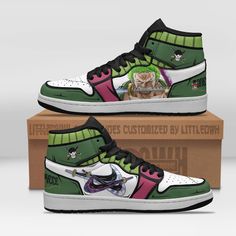 Roronoa Zoro Anime Shoes Custom One Piece Jd Sneakers Lightweight construction with breathable mesh fabric provides a comfortable and flawless fit. Anime Saiki, My Hero Academia Anime, Air Jordan 1s, Saiki K, Anime Outfit, Jordan Sneaker, Anime Shoes, Jordan 1s, High Shoes