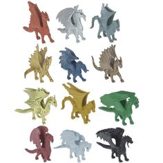 small plastic dragon figurines in assorted colors