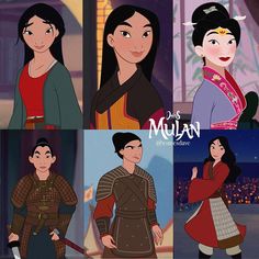 the mulan and princesses are in different stages of making faces for each other