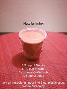 a cup of nutella is shown on a red tablecloth with instructions to make it