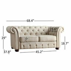 an image of a couch with measurements for it