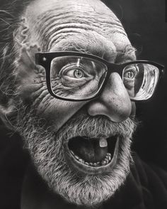 an old man with glasses has his mouth open