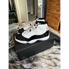 Brand New In Box. Deadstock--Never Tried On, In Original Box With Paper, Factory-Laced, And Shoe Inserts. Air Jordan 11 Retro Dmp Gratitude Sneakers Size 11. White, Metallic Gold, Black. Perfect Condition! Perfect Christmas Or Birthday Gift. Smoke-Free Home And Fast Shipping! Box With Paper, Paper Factory, Retro 11, Air Jordan 11 Retro, Shoe Inserts, Cute Nike Shoes, Jordan 11 Retro, Cute Nikes, Air Jordan 11