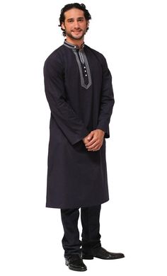 Mens Cotton kurta - EastEssence.com Cotton Kurta With Stand Collar And Placket, Casual Cotton Thobe With Long Sleeves, Casual Cotton Long-sleeved Thobe, Casual Long-sleeved Cotton Thobe, Casual Long Sleeve Cotton Thobe, Cotton Kurta With Stand Collar For Eid, Eid Cotton Kurta With Stand Collar, Casual Cotton Thobe For Eid, Winter Cotton Kurta With Dabka Detailing