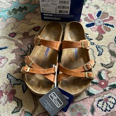 Bought And Wore A Few Times With Socks In The House As A Slipper. Decided On A Different Design. In Perfect Like New Condition. No Stains Or Wear. Leather Is Perfect With Soft Gold Tone Buckles. Birkenstock Ginger Brown, Birkenstock Franca, Wide Sandals, Birkenstock, Women's Shoes Sandals, Like New, Shoes Sandals, Slippers, Women Shoes