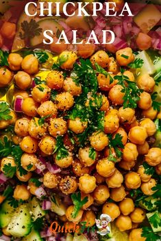 chickpea salad with cilantro, red onion and parsley on top