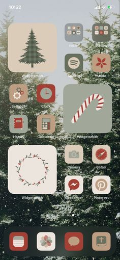 an iphone screen with various icons on it and trees in the backgroung