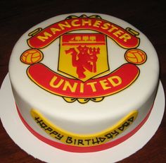 a birthday cake for a manchester united fan