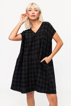 Ash Dress in Black Plaid Clothing Holley Girl Black Dress With Flannel, Dress With Flannel, Ash Dress, Tank Top Layering, Flannel Dress, Beauty Clothes, Plaid Dress, Mom Style, Black Plaid