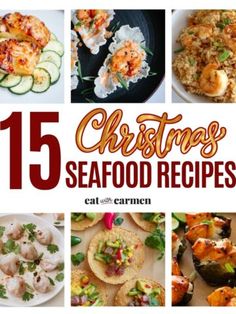 christmas seafood recipes are featured in this collage