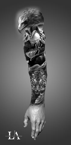 a person's arm with tattoos on it and the image of an eagle above them