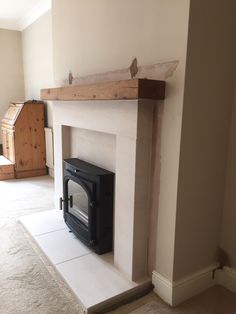 a living room with a fire place in it