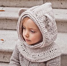 Polar Bear Hooded Cowl Crochet pattern for a little one you know! Find this baby crochet pattern at LoveCrochet.Com. Hooded Cowl Crochet Pattern, Hooded Cowl Pattern, Crochet Hooded Cowl, Crochet Hood, Hooded Cowl, Bonnet Crochet, Haken Baby, Bear Hat, Cowl Pattern