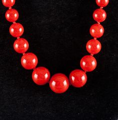 Vintage 1960's 18k Yellow Gold Natural AAA Red Coral Necklace Earring Set 57.37gMetal Information: 18k Yellow GoldTotal Weight: 57.37gNecklace Width: 12mm - 6.1mmNecklace Length: 25"Earring Dimensions: 18mm x 12.8mmCirca: 1960'sStone InformationMain StoneGem Type: CoralShape: Round Bead (12mm - 6.1mm)Color: RedClarity/Quality: AAANumber of Stones: 79Accent StonesGem Type: CoralShape: Oval Cabochon (18mm x 8.2mm)Color: RedClarity/Quality: AAANumber of Stones: 1Estimated Retail Price: $7690.00OUR Formal Red Round Beaded Jewelry, Red Single Strand Jewelry For Party, Vintage Red Single Strand Jewelry, Red Round Beads Necklace For Formal Occasions, Traditional Red Jewelry For Evening, Red Round Bead Evening Jewelry, Red Round Beads Evening Jewelry, Red Round Beads Jewelry For Evening, Red Single Strand Jewelry For Formal Occasions