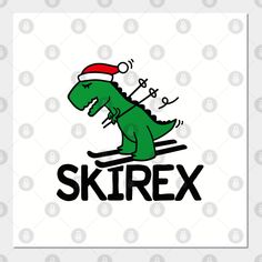 a t - shirt that says skirex with a dinosaur wearing a santa hat