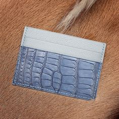 "Double-Sided Card Holder: Handmade Alligator Leather/Alran Chevre Chagrin \"Sully\" Goat skin  4 Card Slots and 1 Pocket Size: 3.9x2.8(inch)/100x70(mm)  WHEN PLACING AN ORDER, PLEASE PROVIDE A CONTACT PHONE NUMBER FOR SHIPPING. Please do not hesitate to contact us if you have any questions or concerns." Leather Card Holder, Veg Tan Leather, A Minor, Minimalist Wallet, Crocodile Leather, Money Clip Wallet, Card Holder Leather, Pocket Size, Leather Case