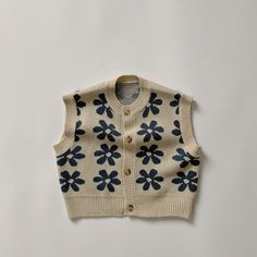 Material: Cotton. Color: Deep Coffee, Beige. Flower Knit, Vintage Kids Clothes, Kids Cardigans, Vintage Toddler, Girls Vest, Floral Knit, Tweed Coat, Knit Vest, Vintage Girls