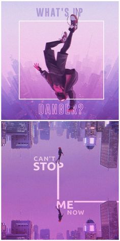 two posters with the words danger and an image of a woman jumping in the air