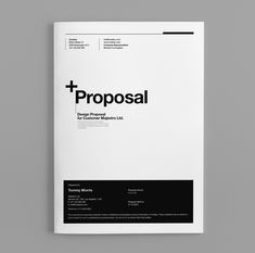 a white and black brochure with the words'proposal'on it