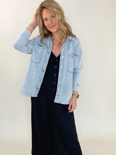 The [Z SUPPLY] All Day Knit Denim Jacket is such a fun update to your traditional denim jacket. We are all about elevated basics in luxe fabrics. This style is so soft and cozy, mirroring the fabric of a comfortable french terry sweater. The special wash looks vintage and cool. Pair it with your favorite bottoms for an effortless look! Long sleeve oversized knit denim jacket French terry fabric Unique vintage denim wash Lightweight feel Sizes: Xsmall, small, medium, large and XLarge Model: is 5' Davenport Iowa, Gym Joggers, Knit Denim, Elevated Basics, Vintage Indigo, Vintage Denim Jacket, Oversize Knit, Terry Fabric, French Terry Fabric