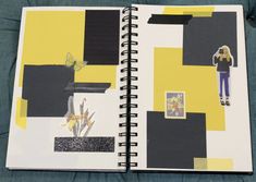 an open notebook with yellow and black squares