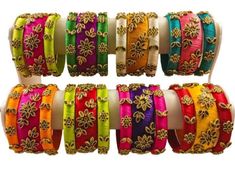 6 bangles set for both hand Beautiful silk thread bangles amazing look with kundan stone work. Available different colours with different Size Sizes 2.2 (2.125 inches diameter) 2.4 (2.25 inches diameter) 2.6 (2.375 inches diameter) 2.8 (2.5 inches diameter) 2.10 (2.625 inches diameter Cheap Traditional Hand-strung Bracelets, Cheap Traditional Bracelets For Parties, Cheap Traditional Festival Bangle, Bride Fashion Photography, Bangles Bridal, Traditional Bangles, Silk Thread Bangles Design, Silk Bangles, Thread Bangles Design