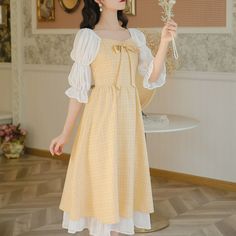 French Country Dresses, Yellow Cottagecore Dress, Yellow Dress Aesthetic, Ghibli Girls, Yellow Kawaii, Princesscore Cottagecore, French Fairy Tales, Kawaii Party, Cinderella Aesthetic